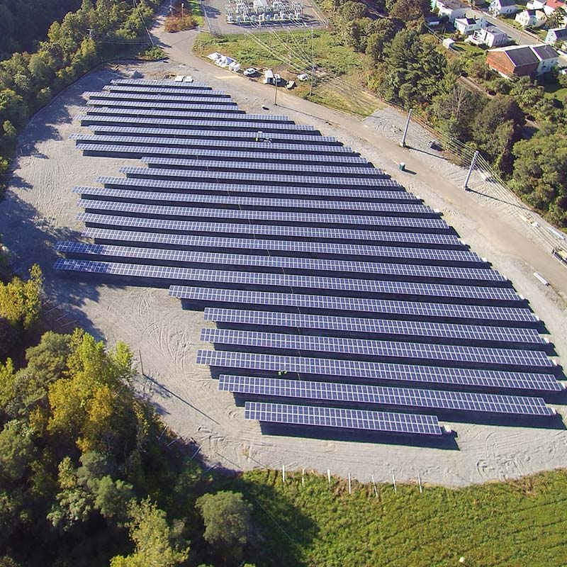 aerial view of Solarway solar array in Fitchburg, MA