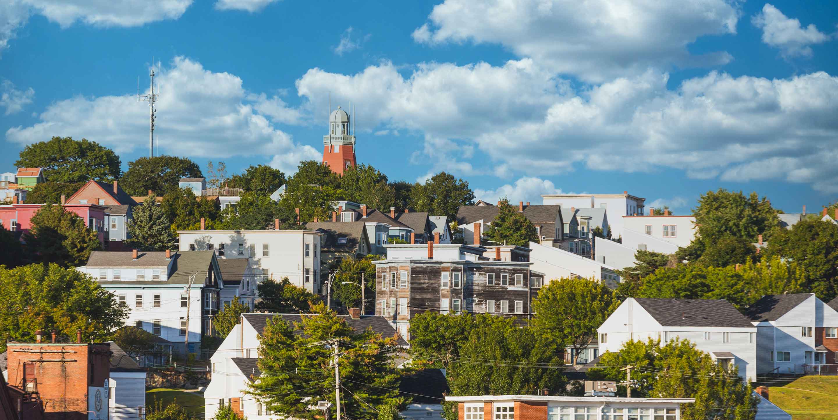 view of Munjoy Hill from Casco Bay in Portland, Maine