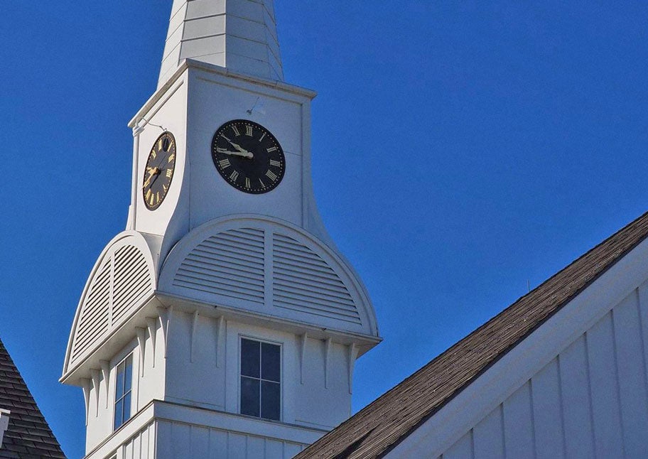 Steeple at First Parish in Saco, Maine.