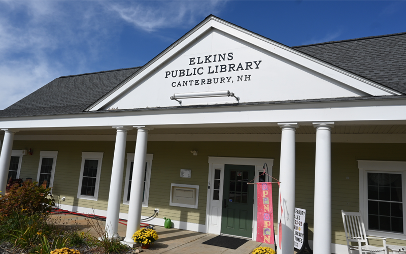 Image of exterior of Elkins Public Library in Canterbury, New Hampshire