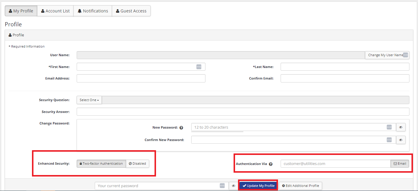 myunitil my profile two-factor authentication