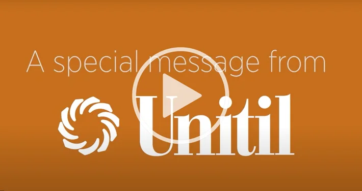 orange background with Unitil logo and video play button