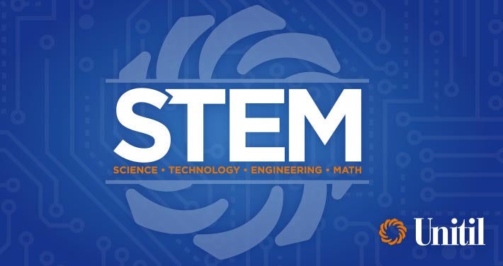 digital graphic of Unitil STEM logo with blue tech background