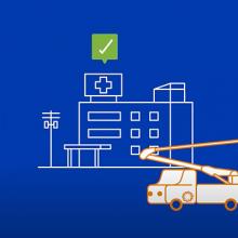 graphic of utility bucket truck in front of hospital