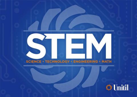 digital graphic of Unitil STEM logo with blue tech background