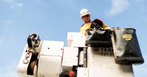 Lineworker in bucket